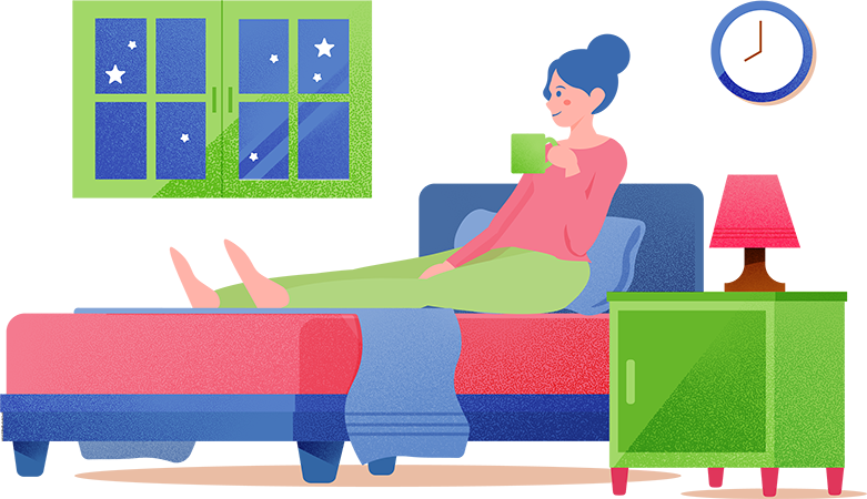 夜にベットの上で満喫している女性画像
